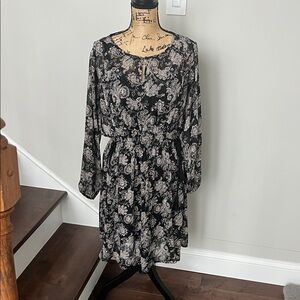 Knox Rose Black and White Patterned Long Sleeve Dress shimmer XL